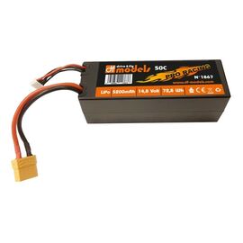 Accu Lipo 4S 14.8 Volt 5200mAh 50C XT90 carr&eacute;