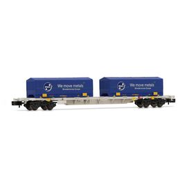 Wagon porte-conteneurs à 4 essieux avec 2x conteneurs bleus 22' coil RHEINKRAFT