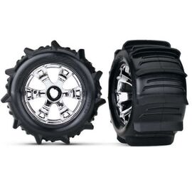 Tires & wheels, assembled, glued (Geo de chrome wheels, paddle tires, foam inserts) (2) (use with 17mm splined w