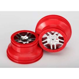 Wheels, SCT Split-Spoke, chrome, red  beadlock style, dual profile (2.2' outer, 3.0' inner) (front/r