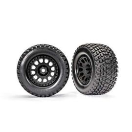 Tires & wheels, assembled, glued (XRT Race black wheels, GravixÔäó tires, fo am inserts) (left & right)