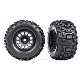 Tires & wheels, assembled, glued (XRT Race black wheels, Sledgehammer tire s, foam inserts) (left & right)