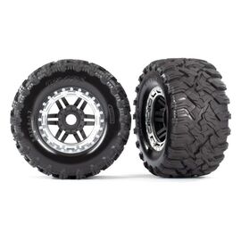 Tires & wheels, assembled, glued (bla ck, satin chrome beadlock style wheel s, Maxx MT tires, foam inserts) (2) (
