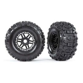Tires & wheels, assembled, glued (bla ck wheels, dual profile (2.8' outer, 3.6' inner), Sledgehammer tires, foam