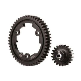 Spur gear, 50-tooth (machined, harden ed steel) (wide-face)/ gear, 20-T pin ion (1.0 metric pitch) (fits 5mm shaf