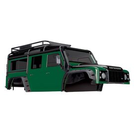 Body, Land Rover Defender, green (com plete with ExoCage, inner fenders, fuel canisters, and jack)