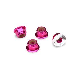 NUTS, 4MM FLANGED NYLON LOCKING PINK