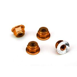 Nuts, aluminum, flanged, serrated (4m m) (orange-anodized) (4)