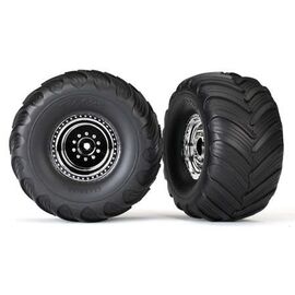 Tires & wheels, assembled, glued (chr ome wheels, Terra Groove dual profile tires, foam inserts) (nitro rear/ el
