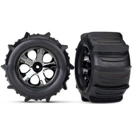 Tires & wheels, assembled, glued (2.8 ') (All-Star black chrome wheels, pad dle tires, foam inserts) (nitro rear/