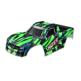 Body, Hoss 4X4 VXL, green/ window, gr ille, lights decal sheet (assembled w ith front & rear body mounts and rear