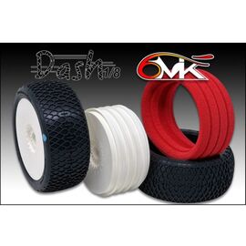 Pneus buggy 1:8 DASH gomme vert collés sur jantes blanches (Paire)
