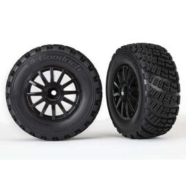Tires & wheels, assembled, glued (bla ck wheels, gravel pattern tires, foam inserts) (2) (TSM rated)