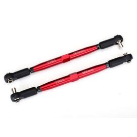 Toe links, X-Maxx (TUBES red-anodized , 7075-T6 aluminum, stronger than tit anium) (157mm) (2)/ rod ends, assembl