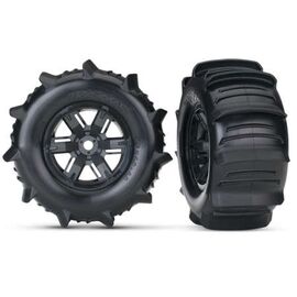 Tires & wheels, assembled, glued (X-M axx black wheels, paddle tires, foam inserts) (left & right) (2)