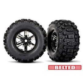 Tires & wheels, assembled, glued (X-M axx black chrome wheels, Sledgehammer belted tires, dual profile (4.3' out