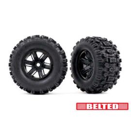 Tires & wheels, assembled, glued (X-M axx black wheels, Sledgehammer belted tires, dual profile (4.3' outer, 5.7