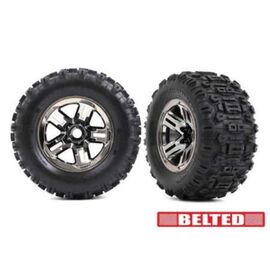 Tires & wheels, assembled, glued (3.8 ' black chrome wheels, belted Sledgeh ammer tires, foam inserts) (2)