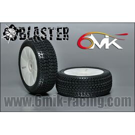 Blaster Tyres - Green compound glued on white wheels (pair)
