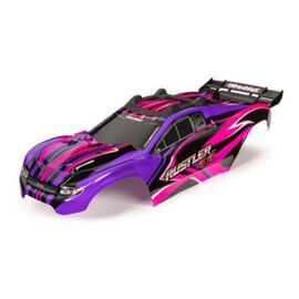 Body, Rustler 4X4, pink & purple/ win dow, grille, lights decal sheet (asse mbled with front & rear body mounts a