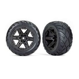Tires & wheels, assembled, glued (2.8 ') (RXT black wheels, Anaconda tires, foam inserts) (4WD electric front/re