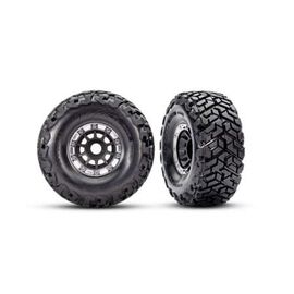 Tires & wheels, assembled, glued, lef t (1), right (1) (charcoal gray wheel s, Maxx Slash belted tires, foam inse