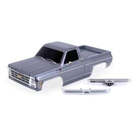 Body, Chevrolet K10 Truck (1979), com plete, silver (painted, decals applie d) (includes grille, side mirrors, do