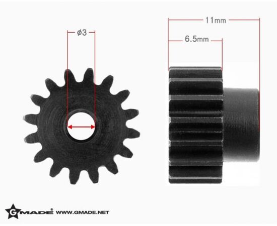 GM81416-Gmade 32 Pitch 3mm Hardened Steel Pinion Gear 16T (1)