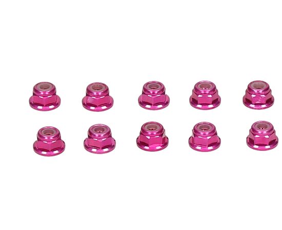 K203000039-Alu Nylon nut w.flange pink 3mm