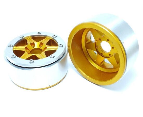 ABMT5010GOS-Beadlock Wheels SIXSTAR Gold/Silver 1.9 (2) w/o Hub