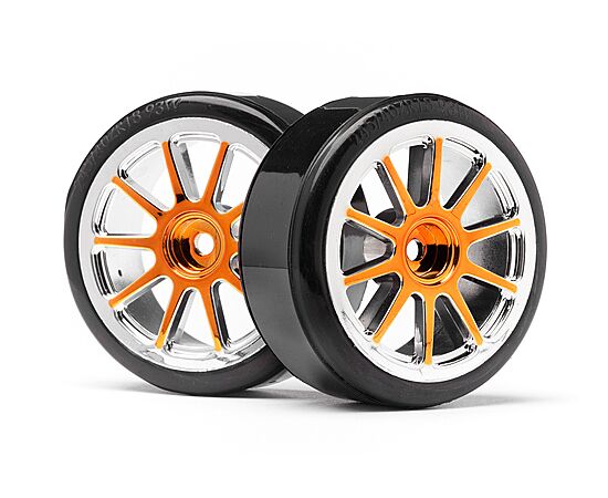 MV22605-Gold Chrome 10 Spoke Wheels &amp; Drift Tyres (2Pcs) (Stada EVO DC)