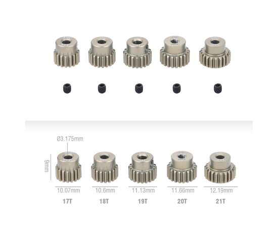 SP011025-3007-01-19T 48DP pinion gear 7075 Aluminum&nbsp; 3.175 bore For 1-10 cars