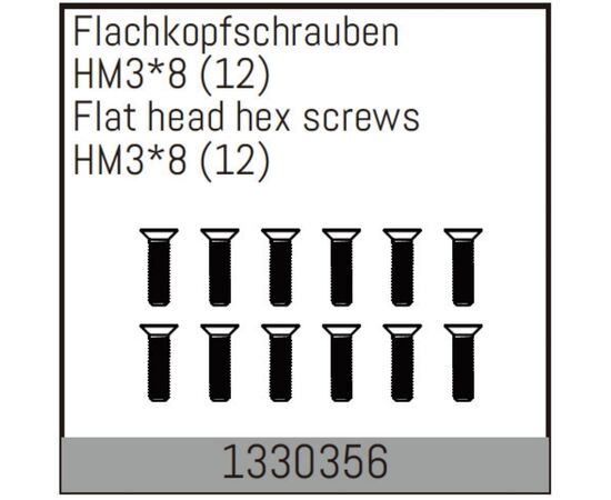 AB1330356-HM3*8mm Flat Hex Screw&nbsp; 12pcs