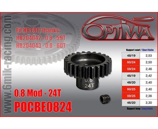 6M-POCBE0824-Pinion Gear Mod. 0.8 / 24 teeth OPTIMA (Buggy 1:8)