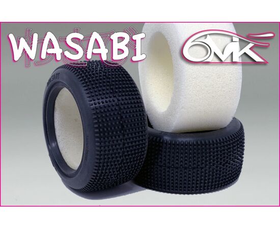 6M-TM112B-WASABI Rear Tyres in Blue compound + foam inserts (pair)