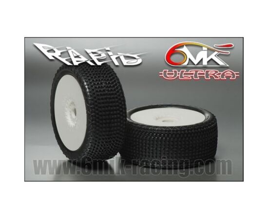 6M-TU100018-RAPID Tyres in 0/18 compound glued on rims (Pair)