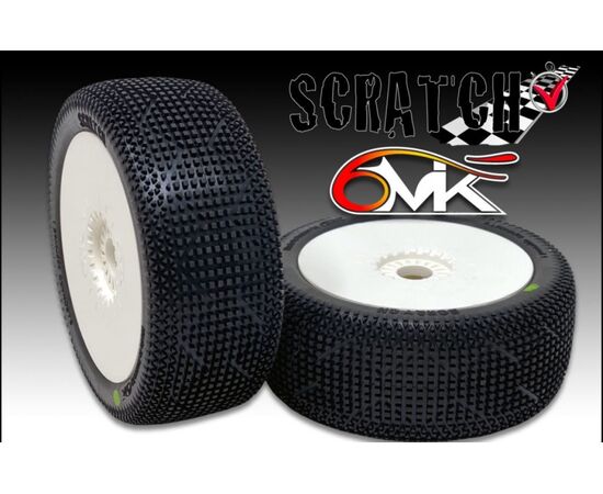 6M-TU17W-Scratch Tyres glued on rims - White compound (pair)