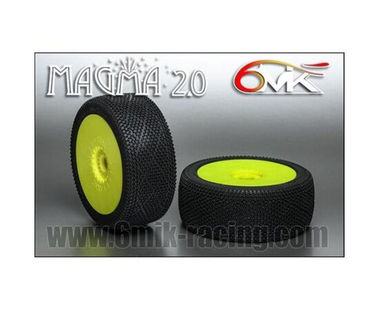 6M-TUY162140-MAGMA 2.0 Tyres in 21/40 compound glued on Yellow rims (Pair)