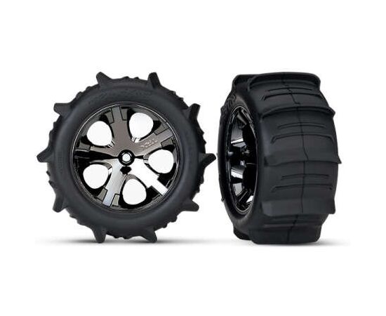 LEM3776-Tires &amp; wheels, assembled, glued (2.8 ') (All-Star black chrome wheels, paddle tires, foam inserts)
