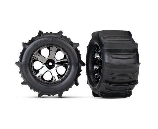 LEM4175-Tires &amp; wheels, assembled, glued (2.8 ') (All-Star black chrome wheels, paddle tires, foam inserts)