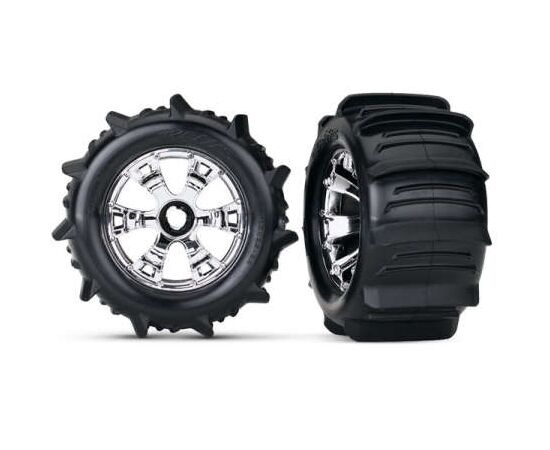 LEM5672-Tires &amp; wheels, assembled, glued (Geo de chrome wheels, paddle tires, foam inserts) (2) (use with 17