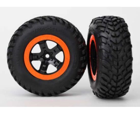 LEM5864-Tire &amp; wheel assy, glued (SCT black,&nbsp; orange beadlock wheels, SCT off-road racing tires, foam insert