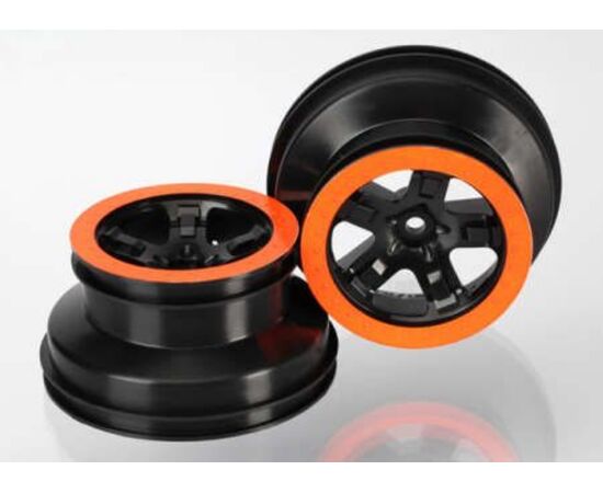 LEM5868X-Wheels, SCT black, orange beadlock st yle, dual profile (2.2' outer, 3.0' inner) (4WD f/r, 2WD rear)