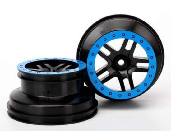 LEM5884A-Wheels, SCT Split-Spoke, black, blue&nbsp; beadlock style, dual profile (2.2' outer, 3.0' inner) (4WD f/r