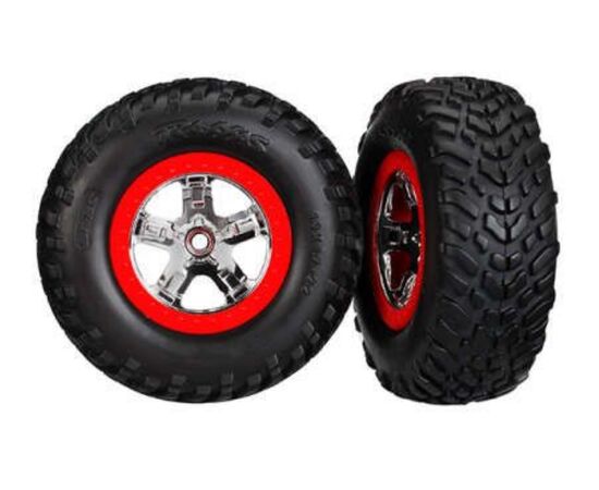 LEM5887-Tires &amp; wheels, assembled, glued (SCT&nbsp; chrome wheels, red beadlock style, dual profile (2.2' outer,