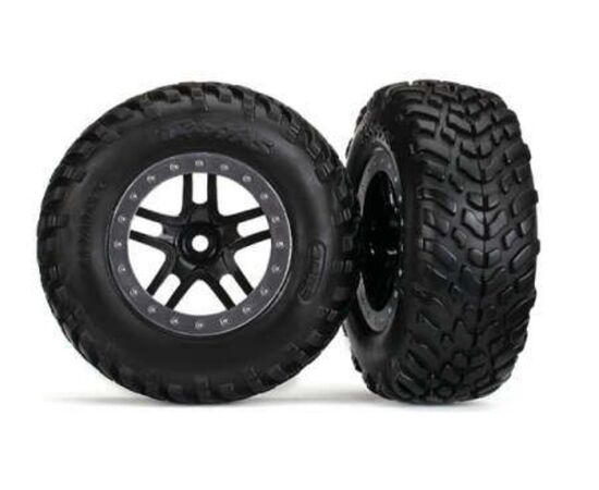LEM5890-Tires &amp; wheels, assembled, glued (SCT&nbsp; Split-Spoke black, satin chrome beadlock style wheels, dual p