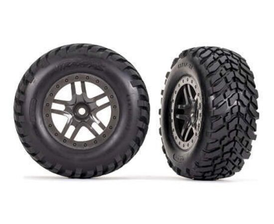 LEM6964-Tires &amp; wheels, assembled, glued (SCT Split-Spoke gray beadlock style whee ls, SCT off-road racing t