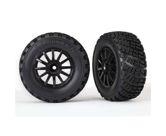 LEM7473T-Tires &amp; wheels, assembled, glued (bla ck wheels, gravel pattern tires, foam inserts) (2) (TSM rated)