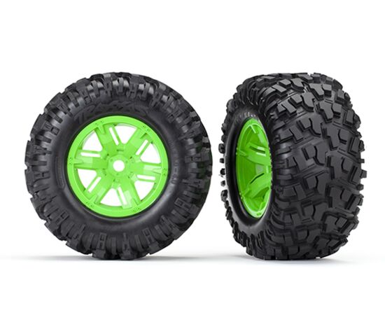 LEM7772G-Tires &amp; wheels, assembled, glued (X-M axx green wheels, Maxx AT tires, foam inserts) (left &amp; right)