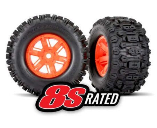 LEM7774T-Tires &amp; wheels, assembled, glued (X-M axx orange wheels, Sledgehammer tires , foam inserts) (left &amp;